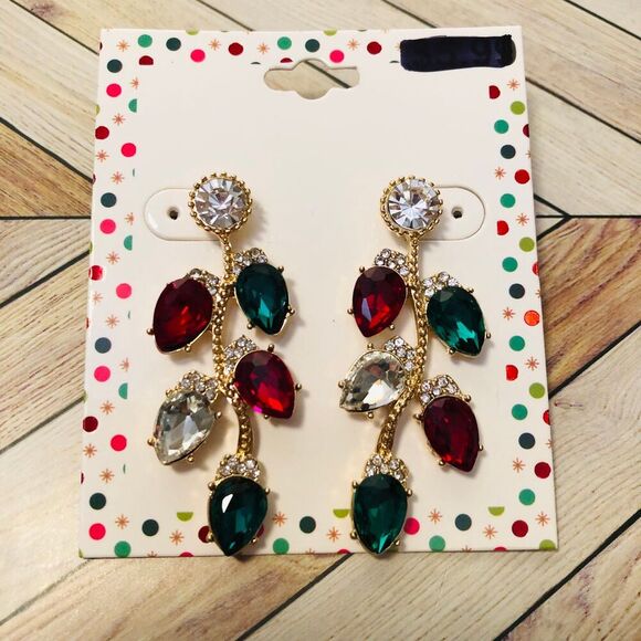 Womens Earrings Faux Rhinestones Christmas Lightbulbs Charm Drop Dangles Holiday - Picture 1 of 4